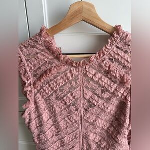 Dusty rose pink ruffle lace dress